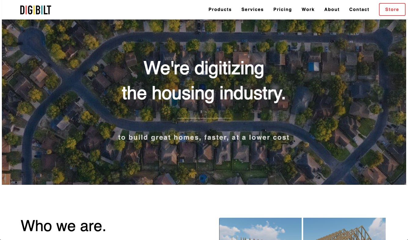 Image of Digibilt's prototype homepage