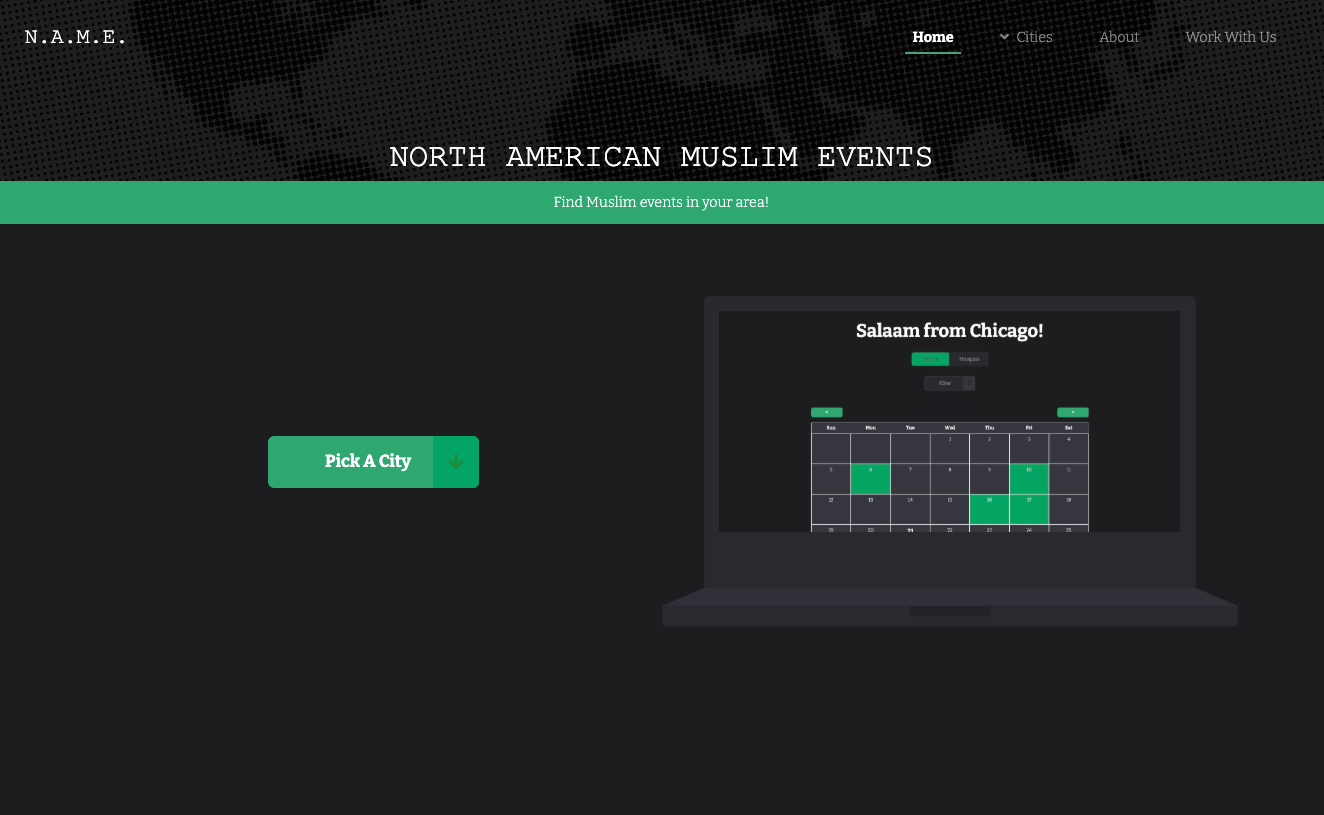 Image of NAME web app homepage